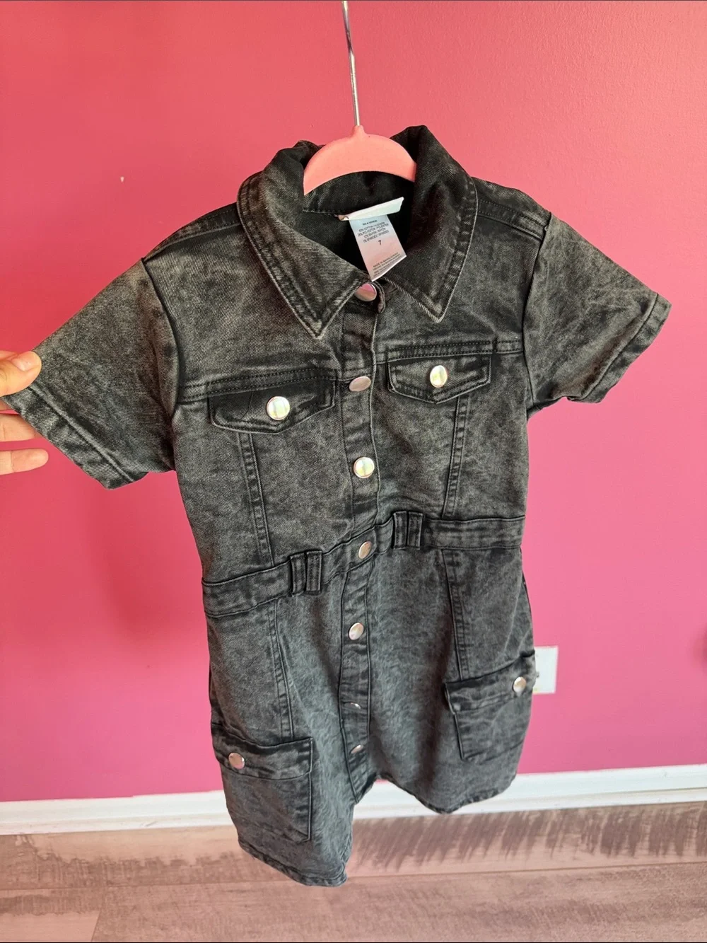 Rachel Zoe Black Washed Denim Short-Sleeve Romper